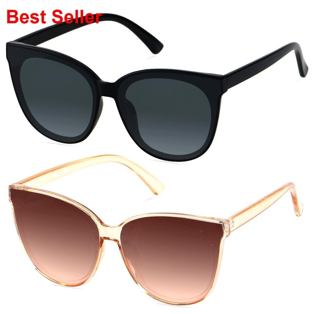 Oversized Cat Eye Sunglasses UV400 Protection 2 Pack Vintage Fashion